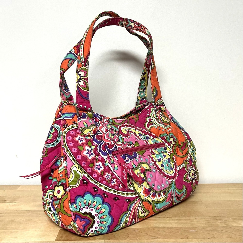 Vera Bradley Emily Satchel Bag Pink Swirls Floral Paisley Quilted Retired Y2K